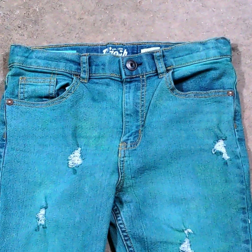 B'josh Boys Distressed Skinny Jeans Size 10R‎ Teal Blue Denim Ripped Stretch